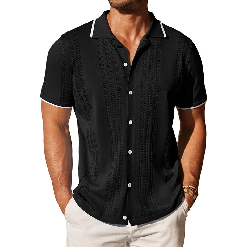 Men'snitted Single-Breasted Short-Sleeved Polo ShirtX