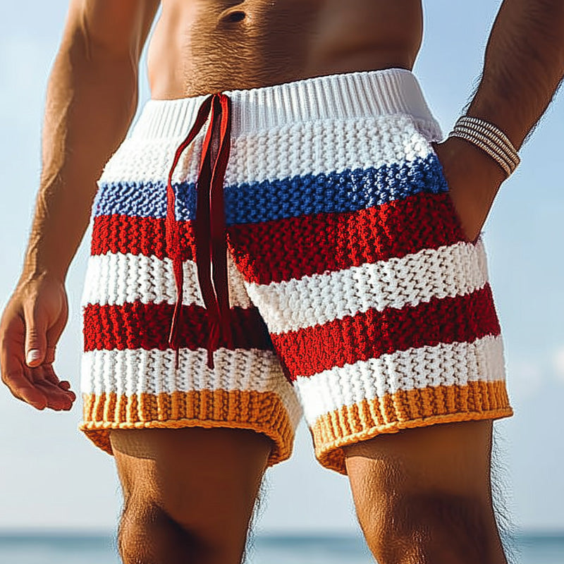 Men's Spring Fashion Striped Woven Sports Casal Shorts