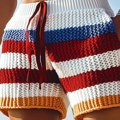 Men's Spring Fashion Striped Woven Sports Casal Shorts