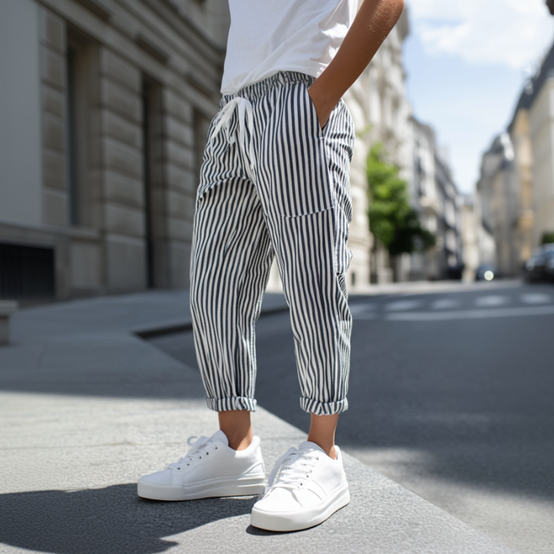 Men's Casal Cotn Blend Striped Elastic Waist Tapered Pants