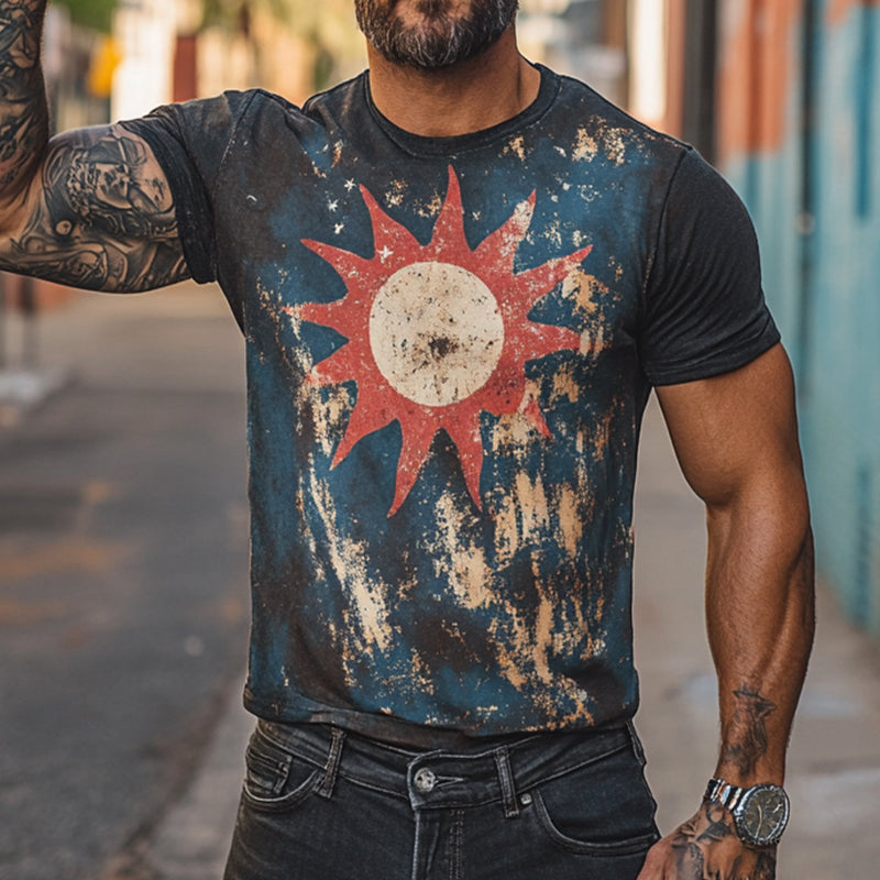 Men's Retro Casal Sn Printed Rond Neck Short Sleeve T-Shirt