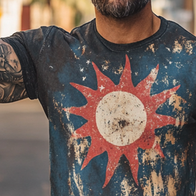 Men's Retro Casal Sn Printed Rond Neck Short Sleeve T-Shirt