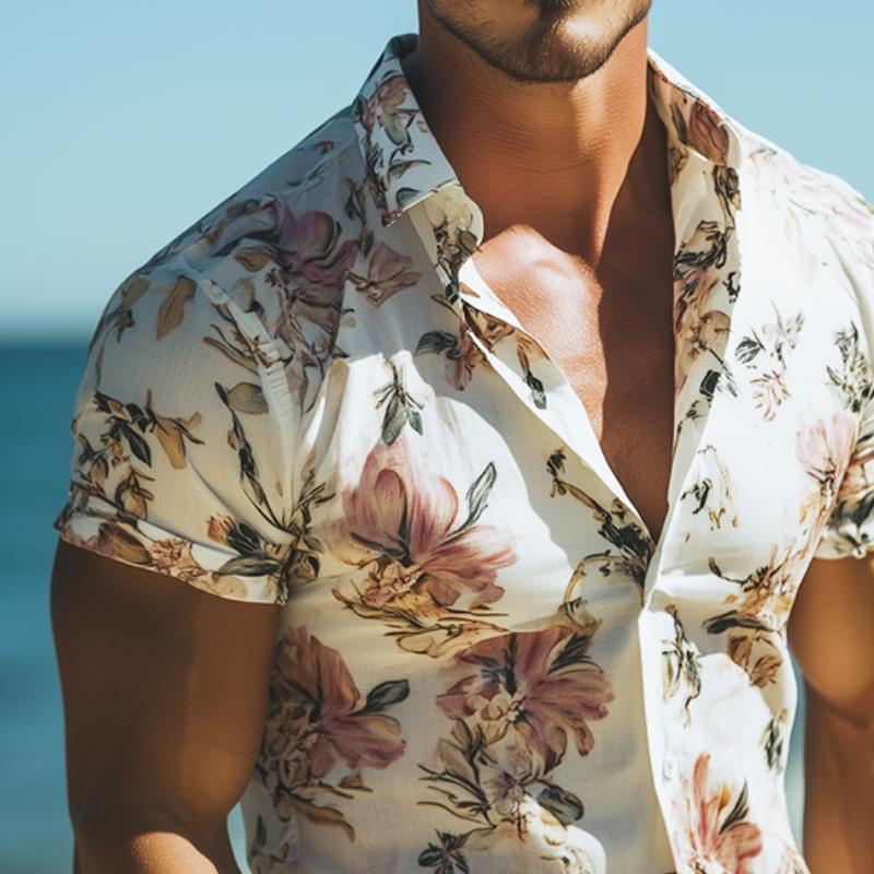Men's Retro Casal Beach Hawaiian Floral Lapel Short Sleeve Shirt