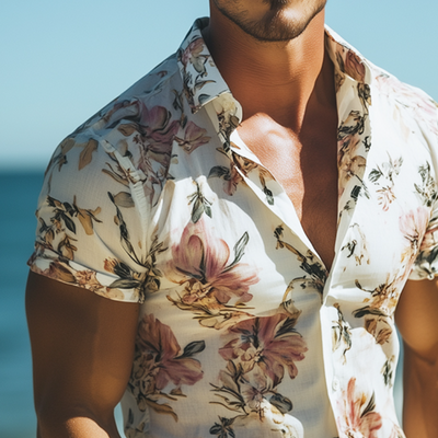 Men's Retro Casal Beach Hawaiian Floral Lapel Short Sleeve Shirt
