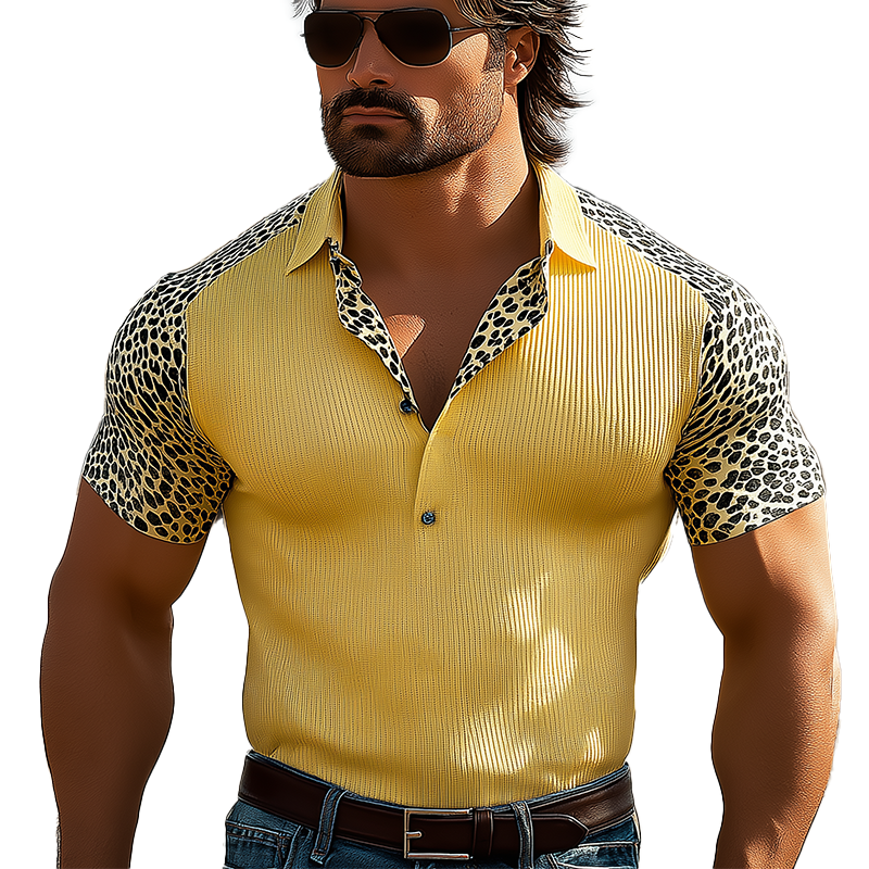 Roger | Men'S Summer Breathable Leopard Print Knitted Stretch Short Sleeve Polo Shirt