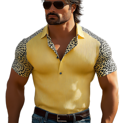 Roger | Men'S Summer Breathable Leopard Print Knitted Stretch Short Sleeve Polo Shirt