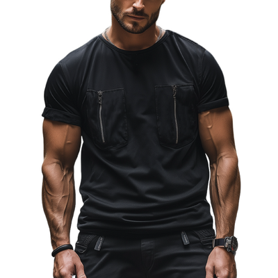 Willis | Men'S Summer Fashion Zipper Pocket Round Neck Short Sleeve T-Shirt
