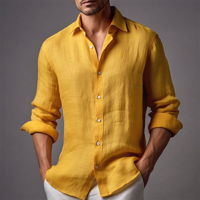 Men's Casal Solid Color Linen Lapel SliFit Long Sleeve Shirt