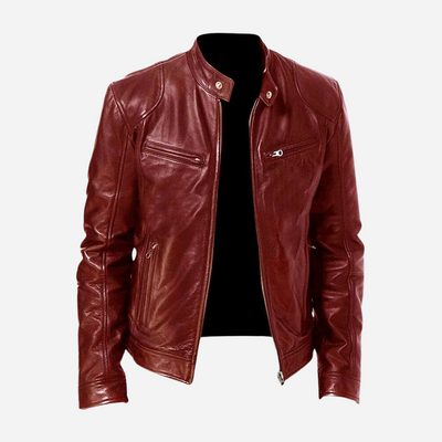 Fidelio | Casual leather jacket with zipper and stand-up collar
