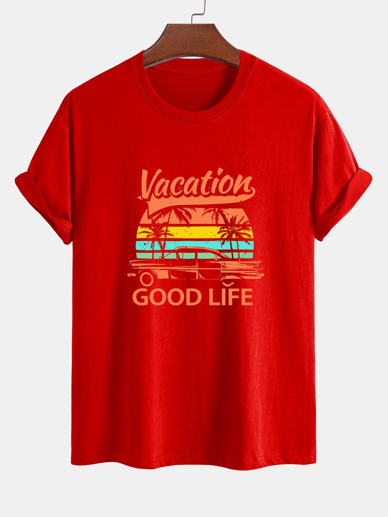 Heladio® | Good Life On Vacation Print Cotton T-Shirt