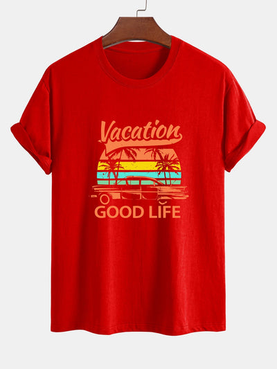 Heladio® | Good Life On Vacation Print Cotton T-Shirt
