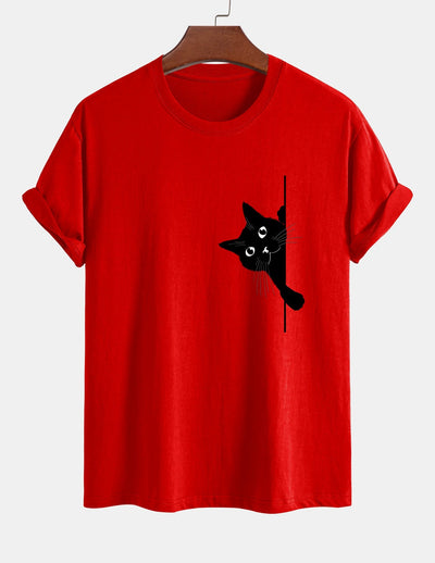 Ulises® | Black Cat Print Cotton T-Shirt