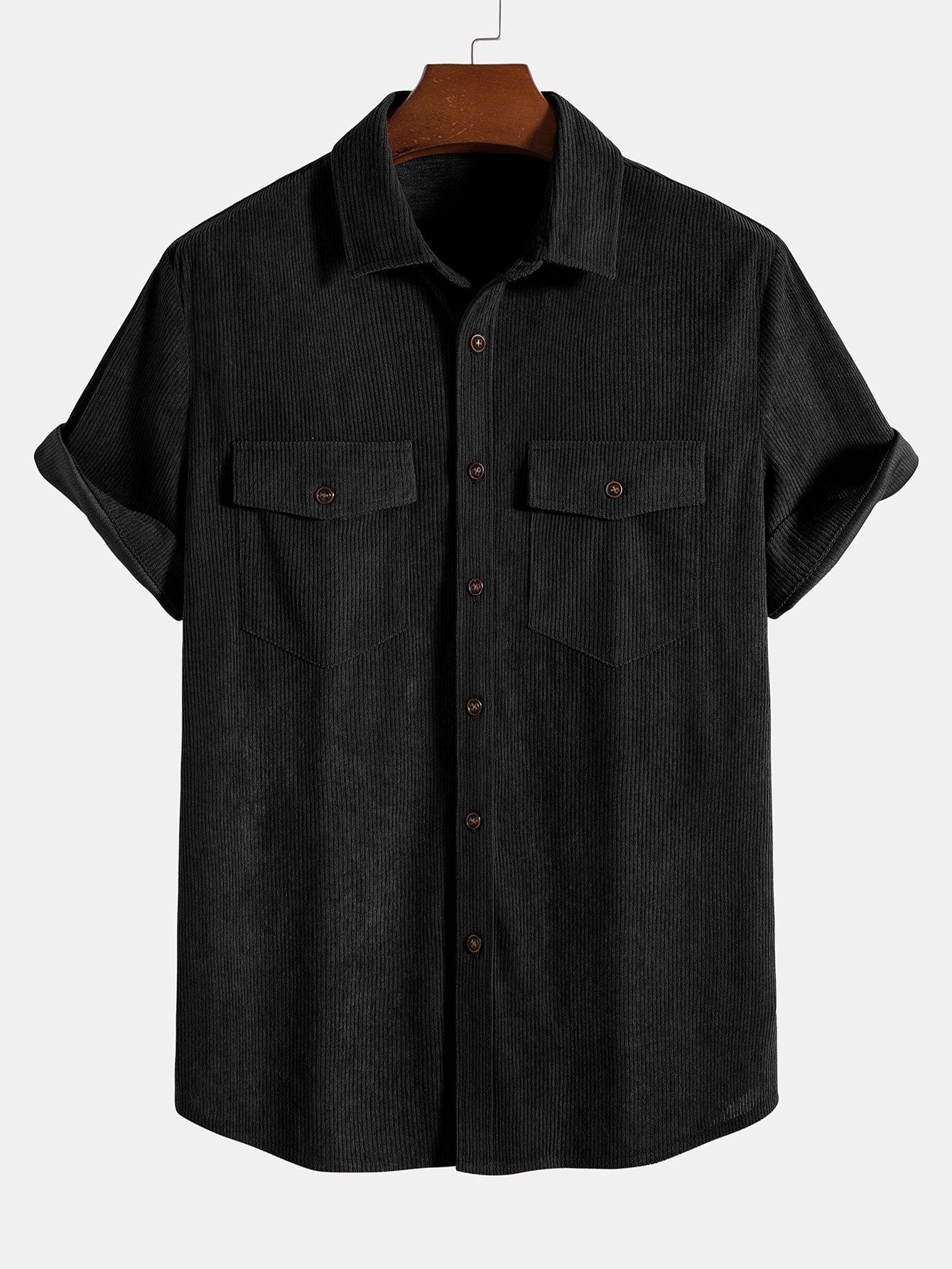 Angelo® | Short Sleeve Patch Pockets Corduroy Shirt