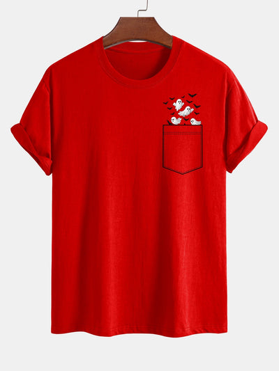 Barnaby® | Regular Fit Pocket Bat Ghost Print Cotton T-Shirt
