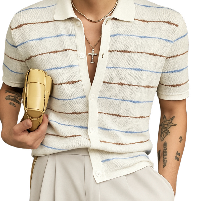 Ronald | Men'S Summer Casual Striped Knitted Short Sleeve Shirt