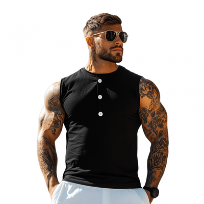 Edwin | Men'S Casual Breathable Cotton Henley Collar Slim Fit Sports Tank Top