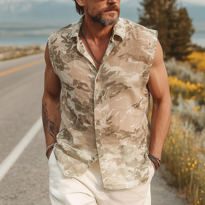 Joshua | Men'S Summer Fashion Casual Chiffon Slightly Transparent Sexy Camouflage Print Sleeveless Shirt