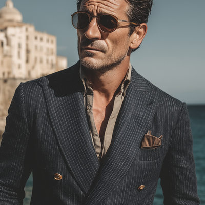 Willie | Men'S Stripe Print Double Breasted Blazer