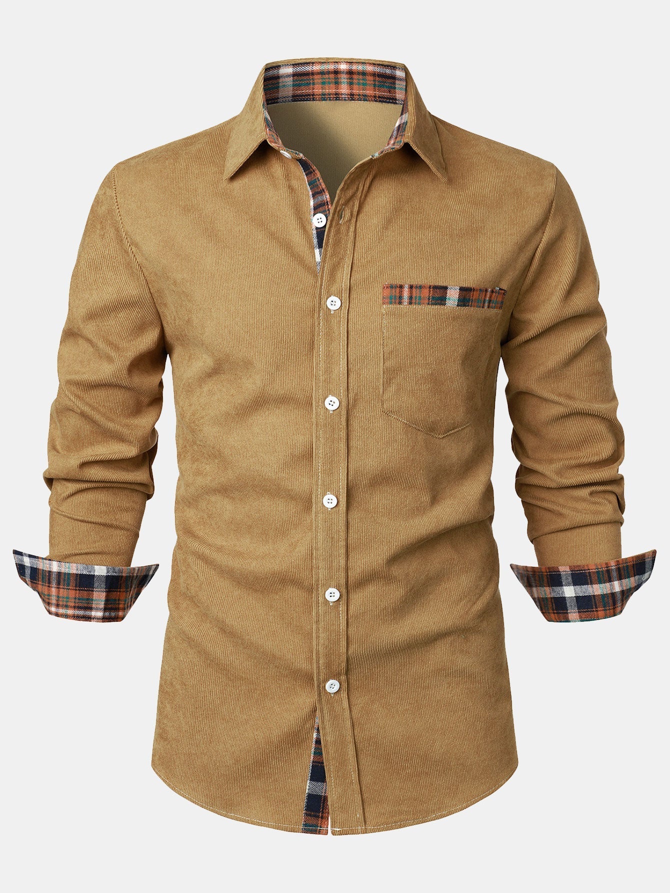 Felicio® | Corduroy Plaid Panel Button Up Shirt