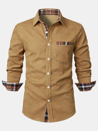 Felicio® | Corduroy Plaid Panel Button Up Shirt