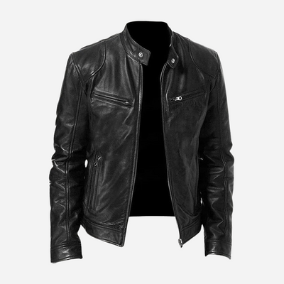 Fidelio | Casual leather jacket with zipper and stand-up collar