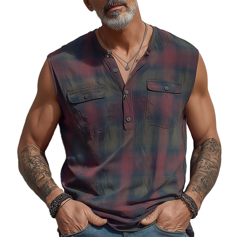 Jason | Men'S Summer Fashion Contrast Print Cotton Blend Sleeveless Shirt