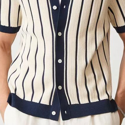 Nathan | Men'S Summer Fashion Casual Vertical Striped Knitted Short-Sleeved Shirt