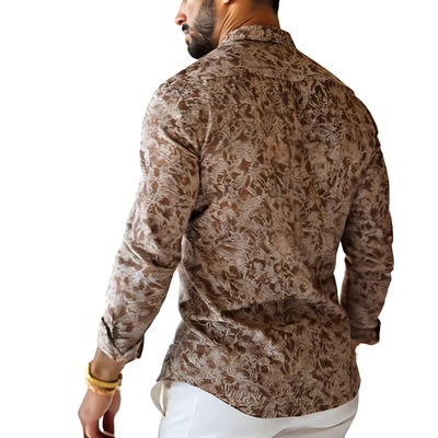 Men's Vine Print Lapel Long Sleeve Shirt