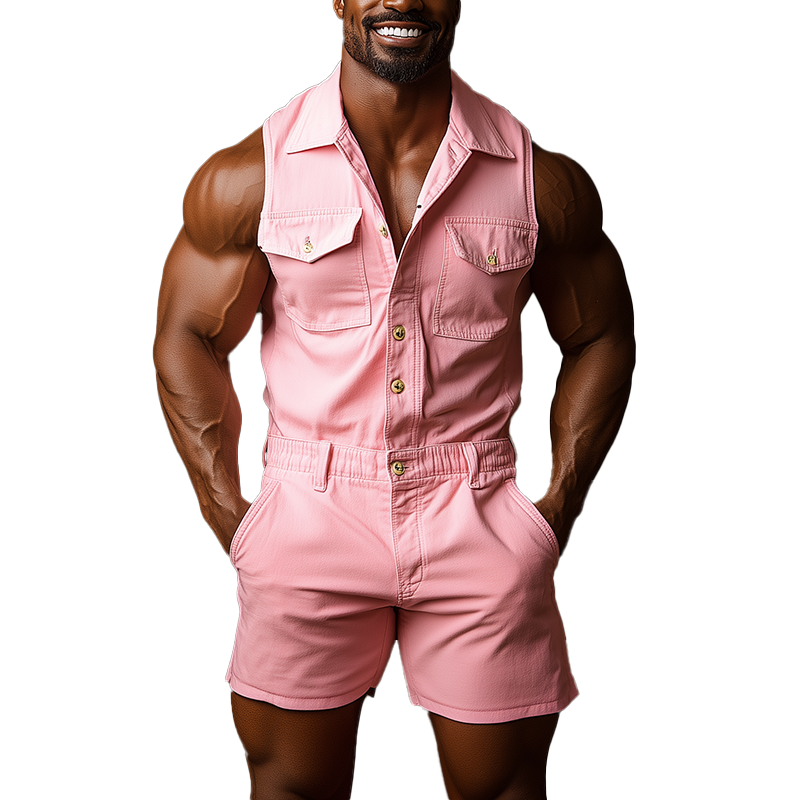 Ulysses | Men'S Summer Fashion Solid Color Denim Sleeveless Shorts Jumpsuit