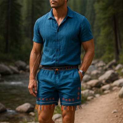 Emil | Men'S Summer Fashion Embroidery Tassel Slub Linen Casual Shorts