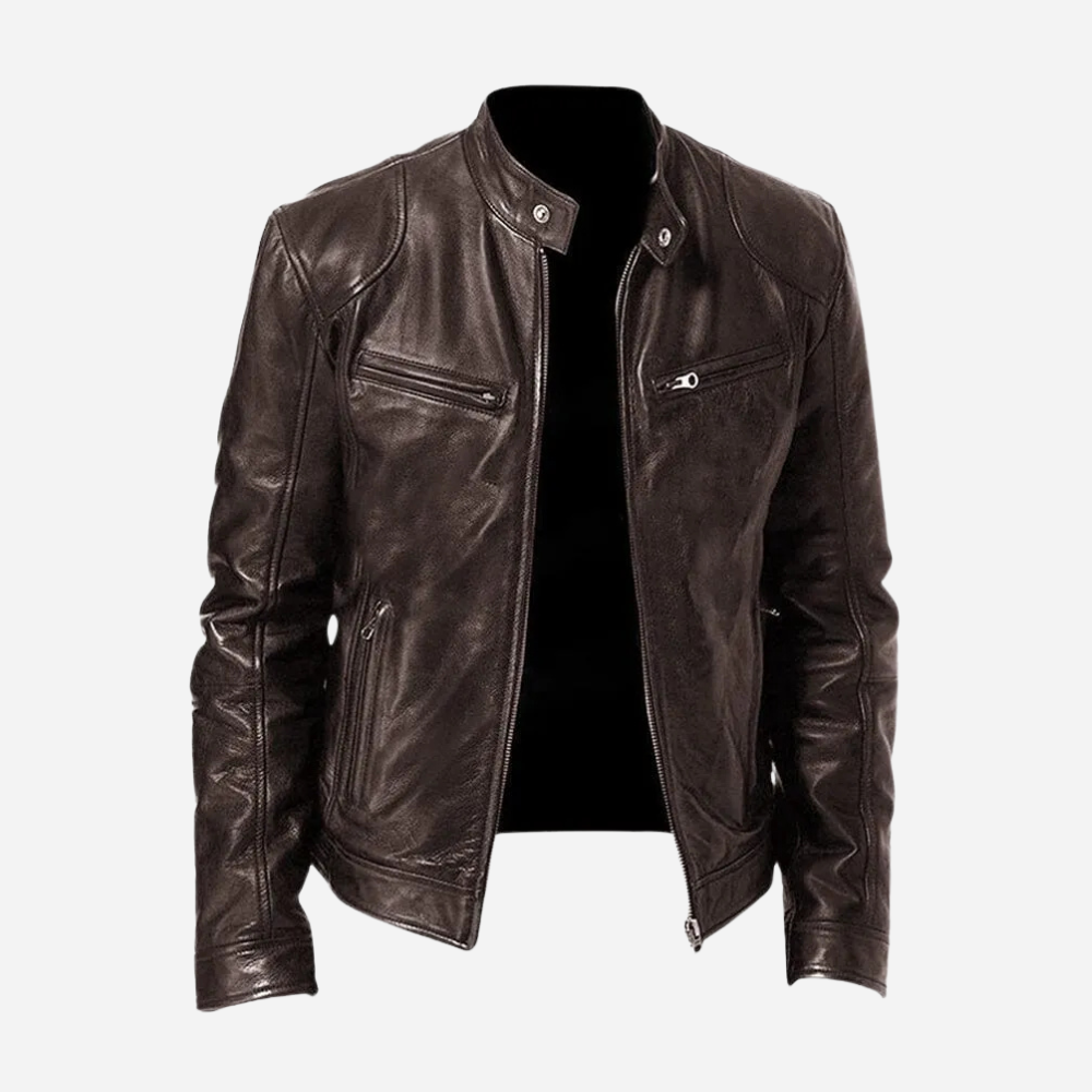 Fidelio | Casual leather jacket with zipper and stand-up collar