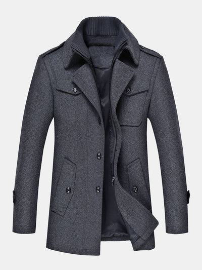 Rowan | Double Layer Detachable Neck Woolen Coat