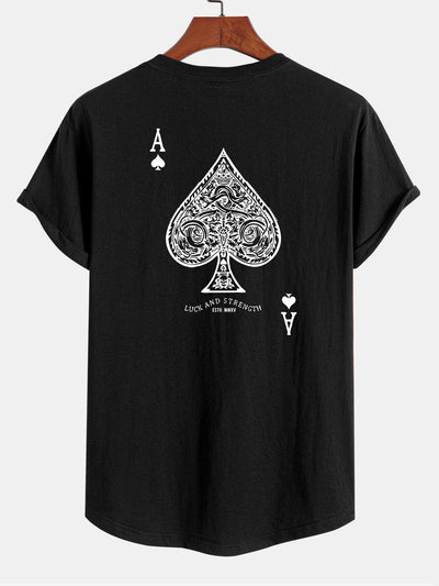Clemente® | Ace Of Spades Print Cotton Arc Hem T-Shirt