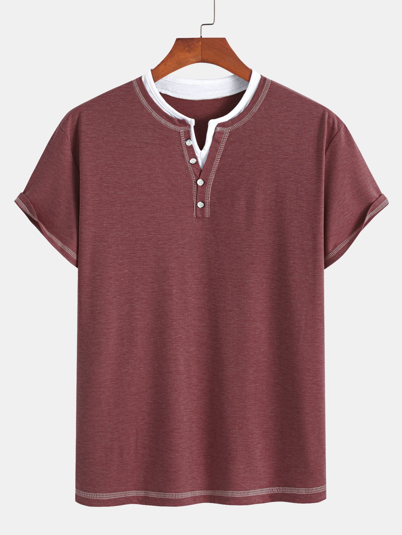 William® | 2-in-1 Notched Collar Contrast Stitching T-Shirt