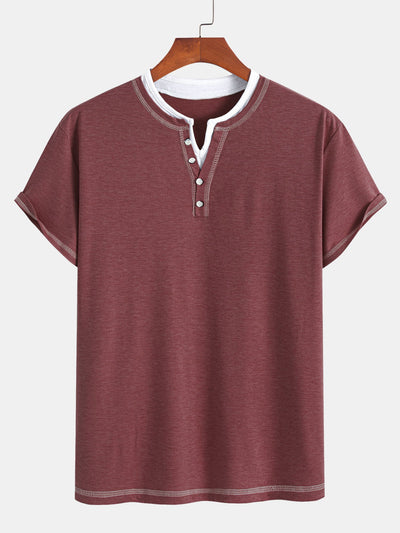 William® | 2-in-1 Notched Collar Contrast Stitching T-Shirt