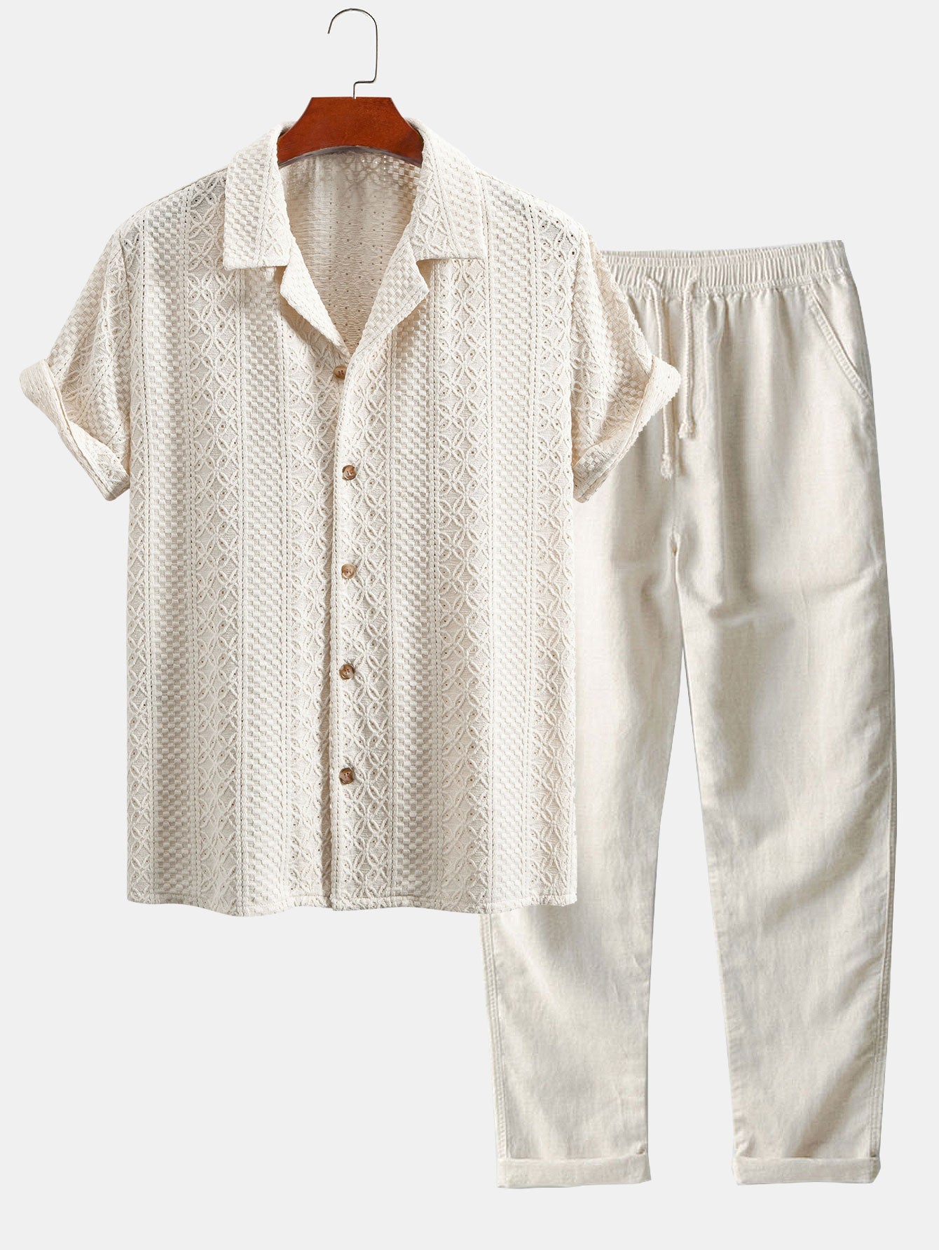 Joaquín® | Floral Checkerboard Jacquard Cuban Shirt & Straight Leg Linen Pants