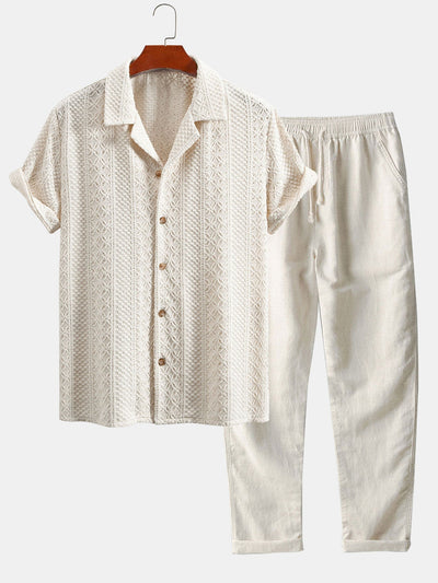 Joaquín® | Floral Checkerboard Jacquard Cuban Shirt & Straight Leg Linen Pants