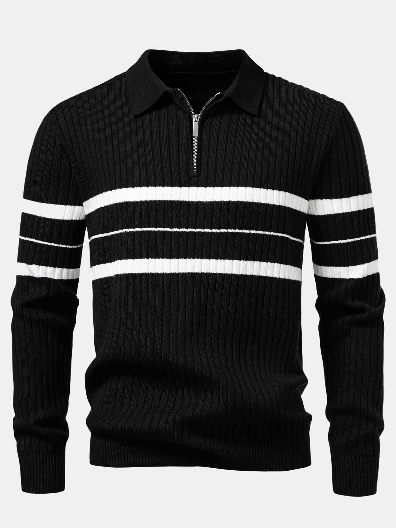 Aldemir® | Stripe Zip Knit Ribbed Polo Shirt