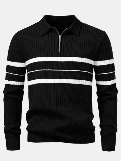Aldemir® | Stripe Zip Knit Ribbed Polo Shirt