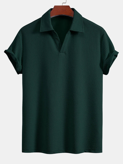 Esau® | Short Sleeved V-Neck Ribbed Polo & Straight Leg Ribbed Pants