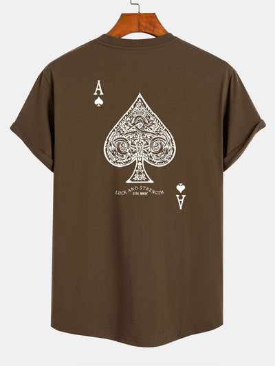 Clemente® | Ace Of Spades Print Cotton Arc Hem T-Shirt