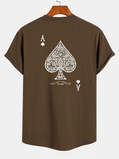 Agustin® | Ace Of Spades Print Cotton Arc Hem T-Shirt