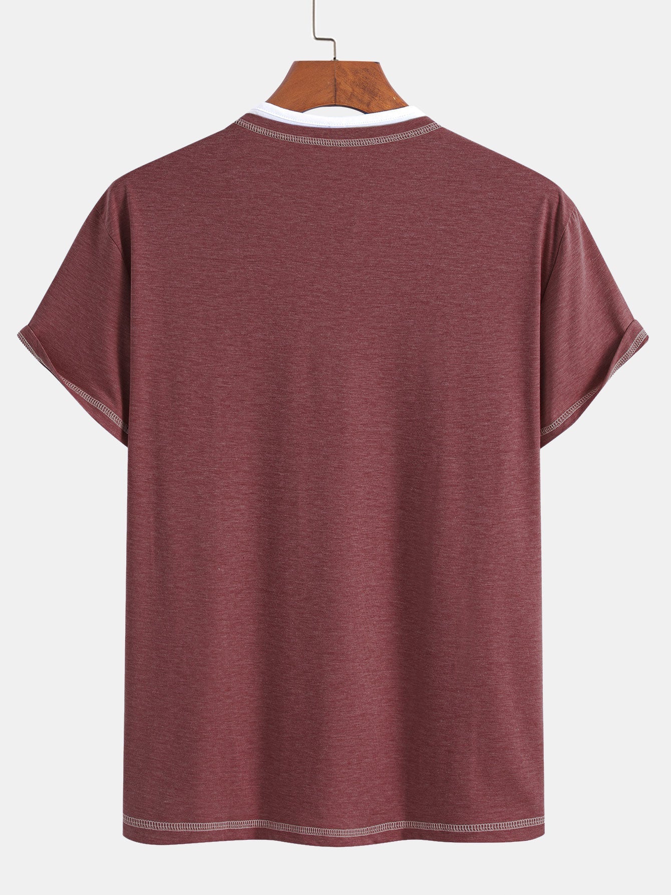 William® | 2-in-1 Notched Collar Contrast Stitching T-Shirt