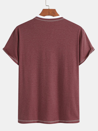William® | 2-in-1 Notched Collar Contrast Stitching T-Shirt