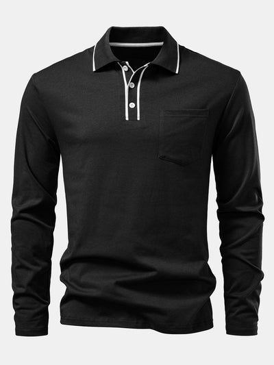 Lucio® | Long Sleeved Contrast Polo Shirt With Pocket