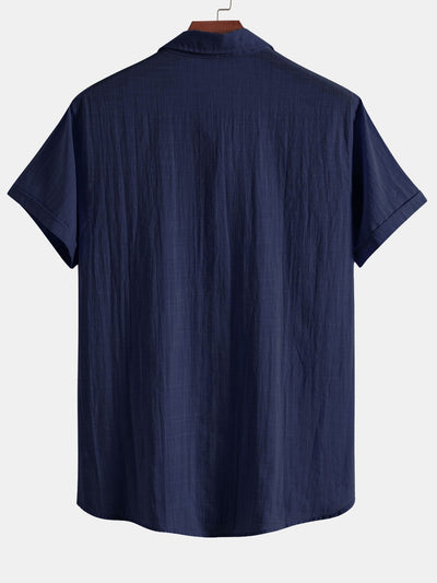Guarionex® | Short Sleeve Linen Look Polo Collar Shirt