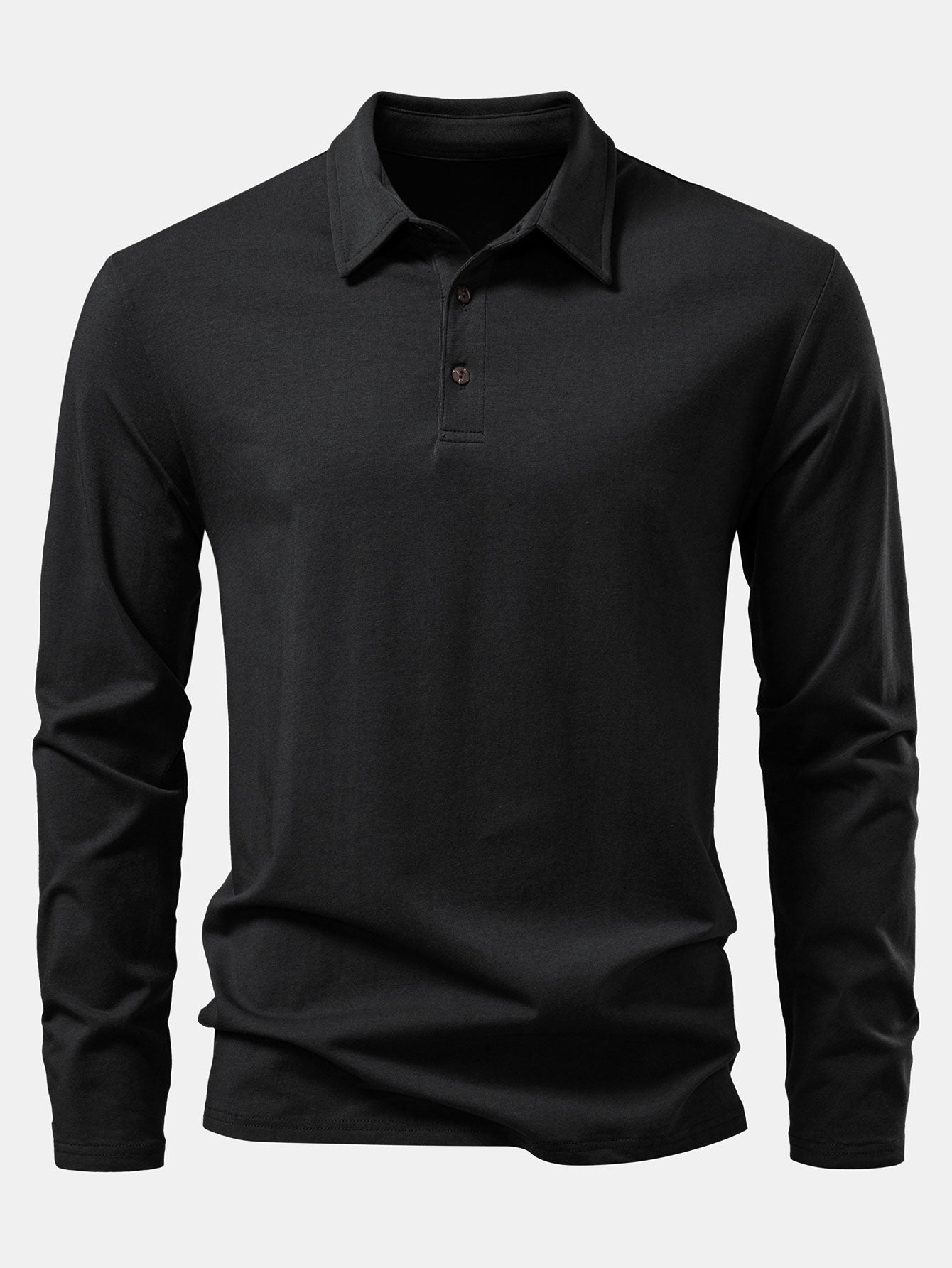 Livio® | Solid Long Sleeve Cotton Polo Shirt