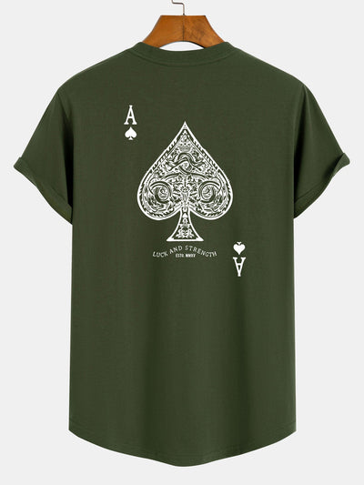 Clemente® | Ace Of Spades Print Cotton Arc Hem T-Shirt