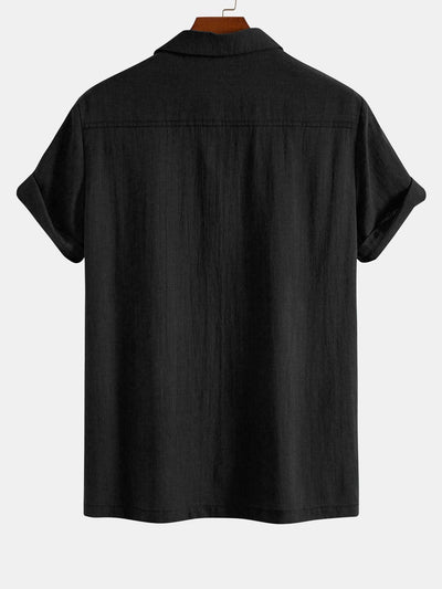 Liberio® | Geometric Rhombus Print Linen Look Patchwork Bowling Shirt