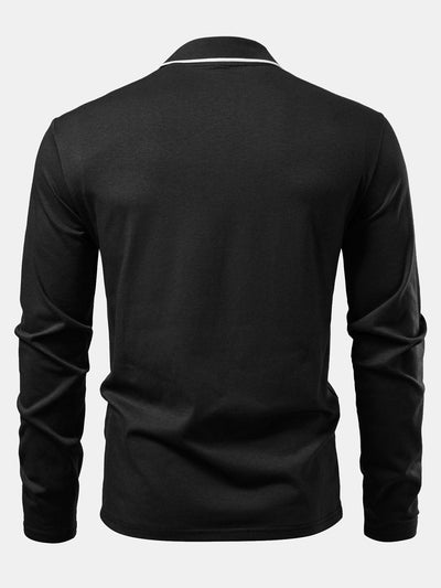 Mason | Long Sleeved Contrast Polo Shirt With Pocket